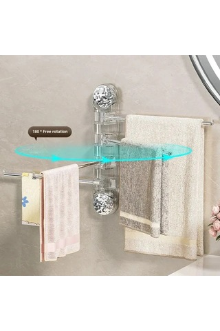 Reedark Banyo İçin Paslanmaz Çelik Döner, Delme Yok Suctionlı Mutfak Havlu Rakası, Çok Amaçlı Duvar Takıklı Depolama Rakası Transparan Gri, 2 Çubuk Diğer