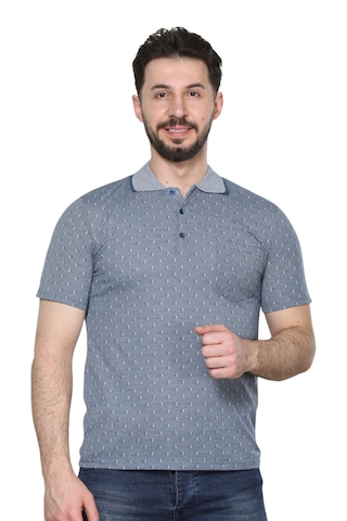 Kzctekstil Erkek Baba Ve Orta Yaş Penye Tişört Yakalı Cepli Jakarlı Desenli Kumaş Klasik Kesim Indigo