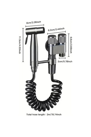 Fastbuy Koyu Gri B 304 Yüksek Basınçlı Paslanmaz Çelik El Tuvalet Temizleyici Kiti, Duvara Monte Edilebilir Çift Çıkış Elektr Koyu Gri