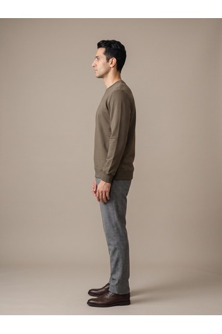Maccali Erkek Haki İki İplik Bisiklet Yaka Sweatshirt
