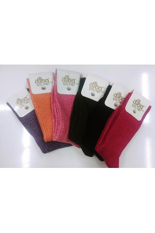 Diba Kadın Yün Boydan Çizgili Karışık Renk Soket Çorap - 12 Adet Çok Renkli