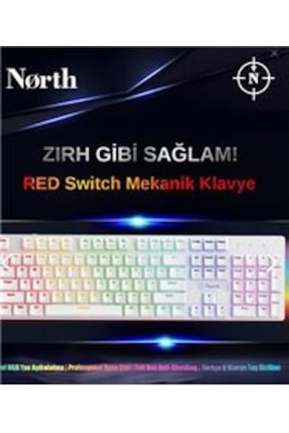 North Shield White Red Switch Türkçe Q Rgb Beyaz Mekanik Gaming Klavye Diğer