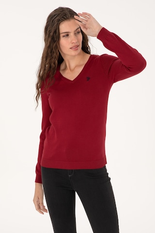 U.S. Polo Assn. Kadın Kırmızı V Yaka Basic Kazak 50313590-VR104