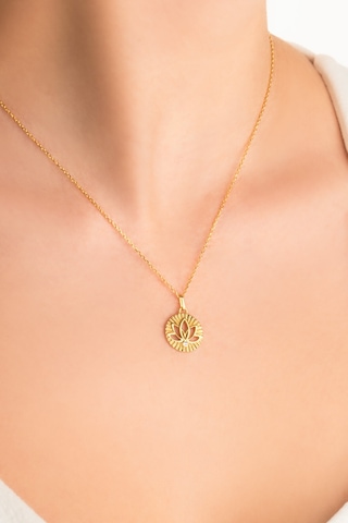 Lotus Işığı 18 Ayar Sarı Altın Kaplama 46 Cm Gümüş Kolye