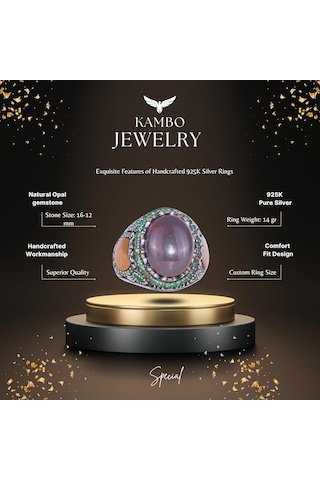 925 Ayar Gümüş Yüzük İle Gerçek Oval Opal Taşı - Özgün İfadelere Sahip Takı Parçası Gümüş