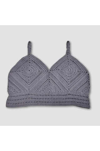 Uretti - Yıldız 7202 - El Örgüsü Crop Büstiyer Bikini Üstü Motif - Mavi