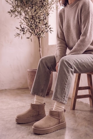 Polomia Comfort Süet İçi Suni Kürklü Kalın Taban Kadın Bot Vizon