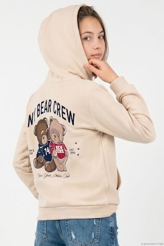 Breeze Kız Çocuk Sweatshirt Sevimli Ayıcıkcıklar Baskılı Sırt Baskı Detaylı 8-14 Yaş , Bej