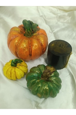 Artepieza Kabak Figürlü Dekor Seti Doğal Masa Süsleri-kabak & Mum Seti-biblo Dekoratif Set B. Boy Turuncu 10 cm
