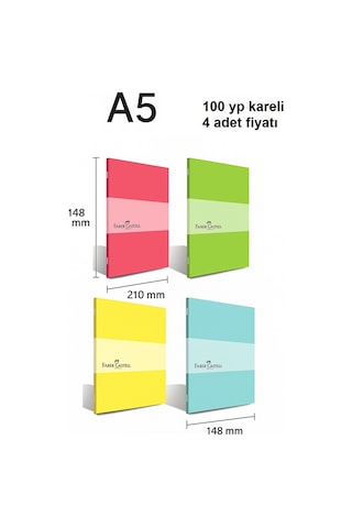Faber - Castell Pp Kapak Pastel Dikişli Defter 100 Yaprak Kareli A5