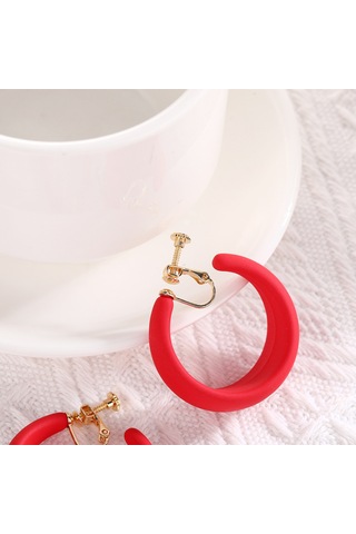 Geeksen Retro Stili Bold Açık Çemberli, Piercingsiz Kullanim, Konforlu Kanca Desenli, Pembe-altın Aksesuar Küpe Rose