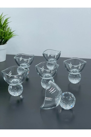 6 Kişilik Cam Elmas Ayaklı Kahve Yanı Lokumluk Sosluk Kase