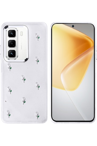 İnfinix Hot 50 Pro 4g Uyumlu Kılıf Airbag Tasarımlı Simli Şeffaf Zore Kutup Kapak - Lale -