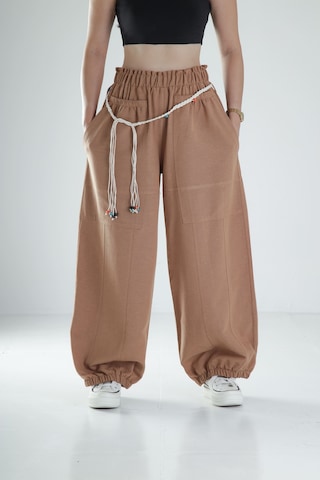Cocopelli Tasarım Keten Kahverengi Baggy Pantolon Coc1108 Kahverengi