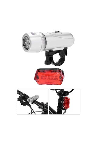 Ön-arka Set Bisiklet Feneri Pilli 500 Lümen 3 Mod Flaşörlü Bisiklet Farı Led Işık Gri 4414 Gri