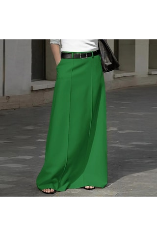 Vonda Kadın Cep A Etek Fermuar Düz Renk Uzun Yarım Etek Yeşil