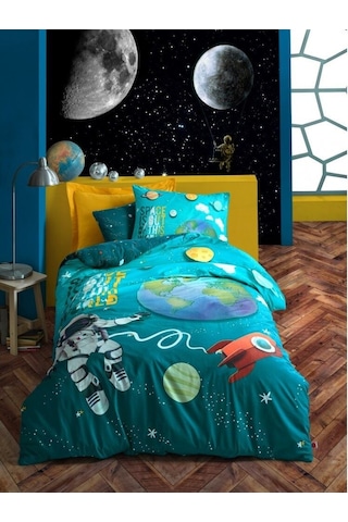 Cotton Box Junior Nevresim Takımı Tek Kişilik Little Astronaut Turkuaz