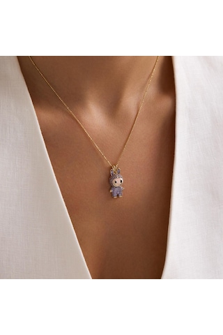 Labubu Kolye 14 Ayar Mor 2,5-1,5 Cm T14395 Renkli