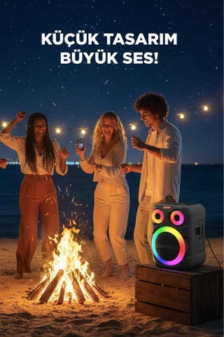 D81 Kablosuz Taşınabilir Hoparlör 12w Rgb Işıklı Kablosuz Mikrofonlu Tws - Usb - Fm Radyo