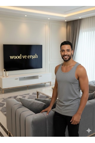 Lüx Wood Erkek Lüx Pamuk Penye Atlet Premium Rahat Lüx Erşah Gri