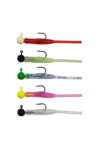 Kendo Hook Worm Jighead+lrf Silikonu 1gr+4.5cm 5 Adet Head Yellow+luminous Pink