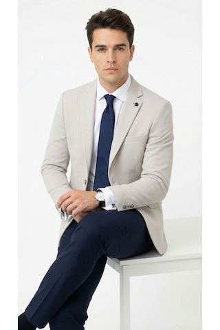 Plus Scorpion Taş Rengi Slim Fit Erkek Blazer Ceket Modern Ofis & Davet Stili Taş