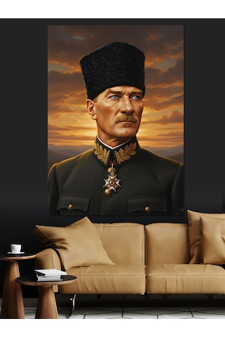 Kalpaklı Mustafa Kemal Atatürk Dekoratif Kanvas - Mdf Ahşap Tablo