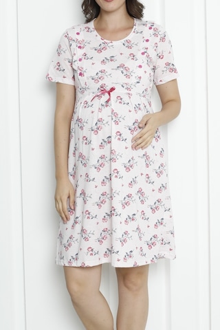 Hamile Tunik Gecelik Kısa Kollu Likralı Büyük Beden Geniş Beden Aralığı Pembe Nıc1011 R16