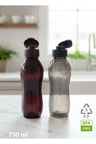 Suluk Seti Pp-5 Bpa Free Akıtmaz 2'li Kokusuz Ofis-spor-okul Matarası Siyah Bordo 750 Ml Mor - Siyah