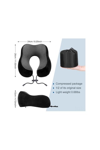 Jeemson Seyahat Yastığı Seti: Hafıza Köpüğü Boyun Yastığı, 3d Uyku Maskesi Ve Kulaklık - Ergonomik Desteği İle Uçak Seyahatleri İçin Siyah