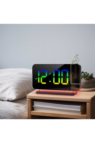 Padalink Siyah Rgb Led Işıklandırmalı Ev Dekorasyon Saati, Renkli Gece Lambası Ve Saat Projeksiyonu Fonksiyonlu Ev Aletleri Diğer