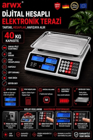 Yeni Nesil 40 Kg Elektronik Terazi 2 Gram Hassasiyetli Şarjlı
