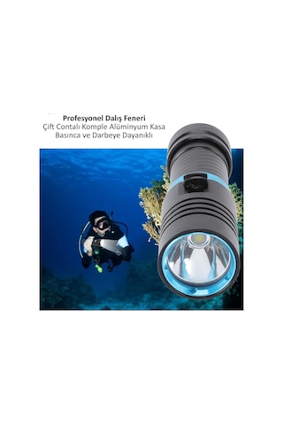 Valkyrie Profesyonel Şarjlı Su Altı Dalış Feneri Metal Kasa Yüksek Aydınlatma Su Geçirmez 2000mah Kutulu