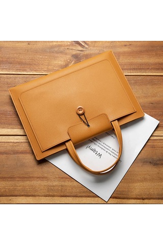 Aubyhe 15.6 İnç Pu Dikişli Bilgisayar Çantası - Hafif, Dayanıklı, 3 Cep Tasarımı, Açık Kahverengi, Dış Çanta İç Çanta Kahverengi