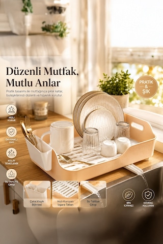 Porsima Akl-060 Bej Lüks Tabaklık Bulaşıklık Bulaşık Sepeti