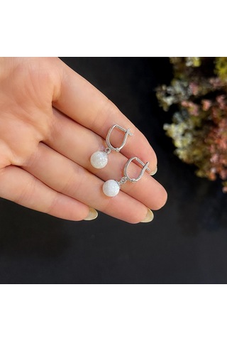 Stela Ay Taşı Gümüş Küpe Beyaz