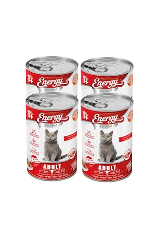Energy Sığır Etli Yetişkin Yaş Konserve Kedi Maması 4 x 400 G