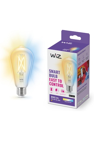 Wiz ST64 60 W Sarı-Beyaz Ambiyans E27 Şeffaf Cam Akıllı Filament Ampul