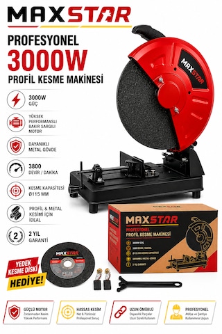 Maxstar PRF3035 3000W 355MM Profil Kesme Makinesi 45 Açılı Metal Demir Kesme + Yedek Kesme Diski