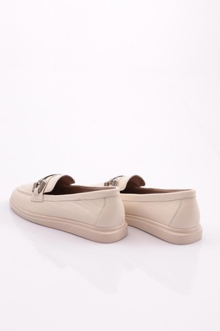 Dgn 981z Kadin Metal Tokali Loafer Ayakkabi Ekru Napa