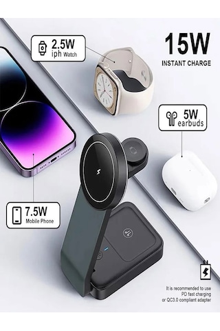 Çelikwork AW18 3 İn1 15 W Mıknatıslı Kablosuz Şarj Standı Beyaz