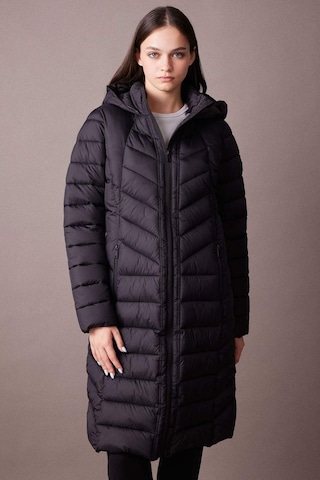 DeFactoFit Su İtici Uzun Şişme Mont Parka Kapüşonlu Slim Fit Dar Kesim Kapitoneli Fermuarlı Cepli A1556AX24WNBK81 Siyah
