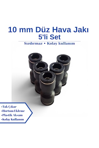 Pnömatik Düz Ekleme Jakı Hortum Birleştirici Rekor 4 - 6 - 8 - 10 - 12 Mm Seçenekli - 5'li Set 10 MM
