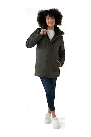Kadın Haki Içi Polarlı Su Ve Rüzgar Geçirmez Kapüşonlu Kışlık Mont Kaban Parka Haki