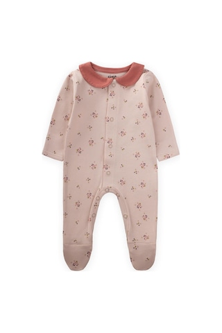 Cigit Çıtır Çiçek Desenli Bebe Yaka Tulum 0-9 Ay Pudra Pembe Pudra