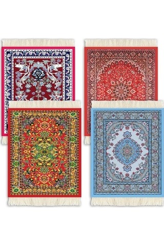 Primepickings 4 Adet Set Halı Altlığı Oryantal Tasarım Halı Içecek Matı Püskül Halı Altlığı Yalıtım Pedi Dal
