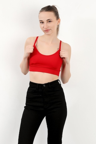 Giysa Kadın Askılı Fitilli Fleto Slim Fit Büstiyer Kırmızı - 9027