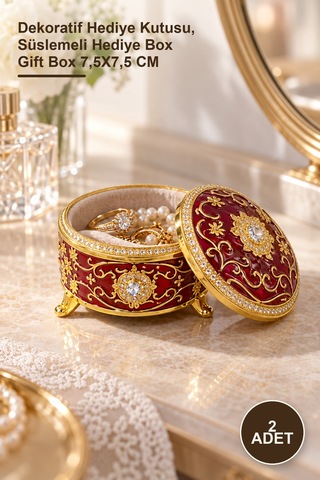 2 Adet Taşlı Kutu Dekoratif Hediye Kutusu, Süslemeli Hediye Box Gift Box 7,5x7,5 Cm