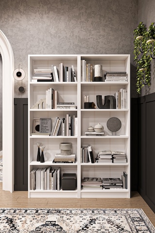 Asra Trend 2 Modüllü Kitaplık K-003 %100 MDF 10 Bölmeli Modern Ofis Çalışma Masası Yanı Rafı Beyaz