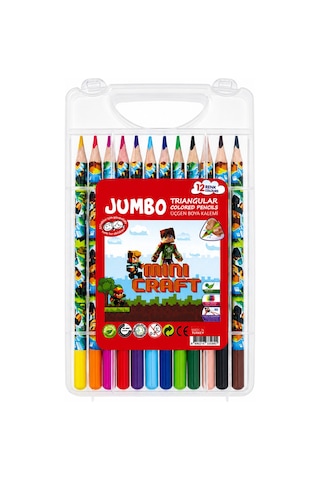 Fatih Mcraft Jumbo Üçgen Boya 12 Renk Çantalı Çok Renkli